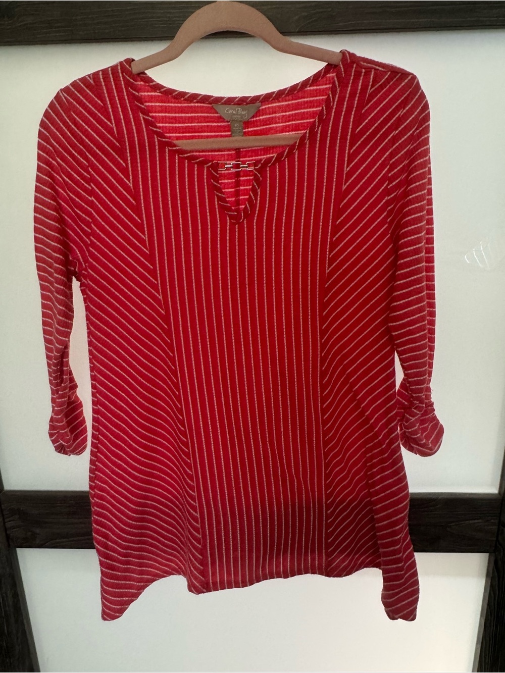 Coral Bay Pink & White Striped 3/4 sleeve Top - Sz PS